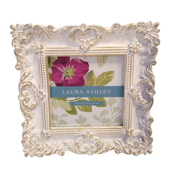 Laura Ashley White Gold Picture Frame Textured Resin 4 X 4 Baby Shower Bridal - Picture 1 of 6